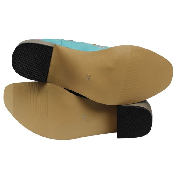 Balajoy 7.5 Blue Cowgirl Embroidery Ankle Boots Floral Western Boho Slipon Comfy - Picture 16 of 16